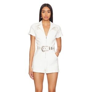 Show Me Your Mumu Outlaw Romper in White Rhinestone